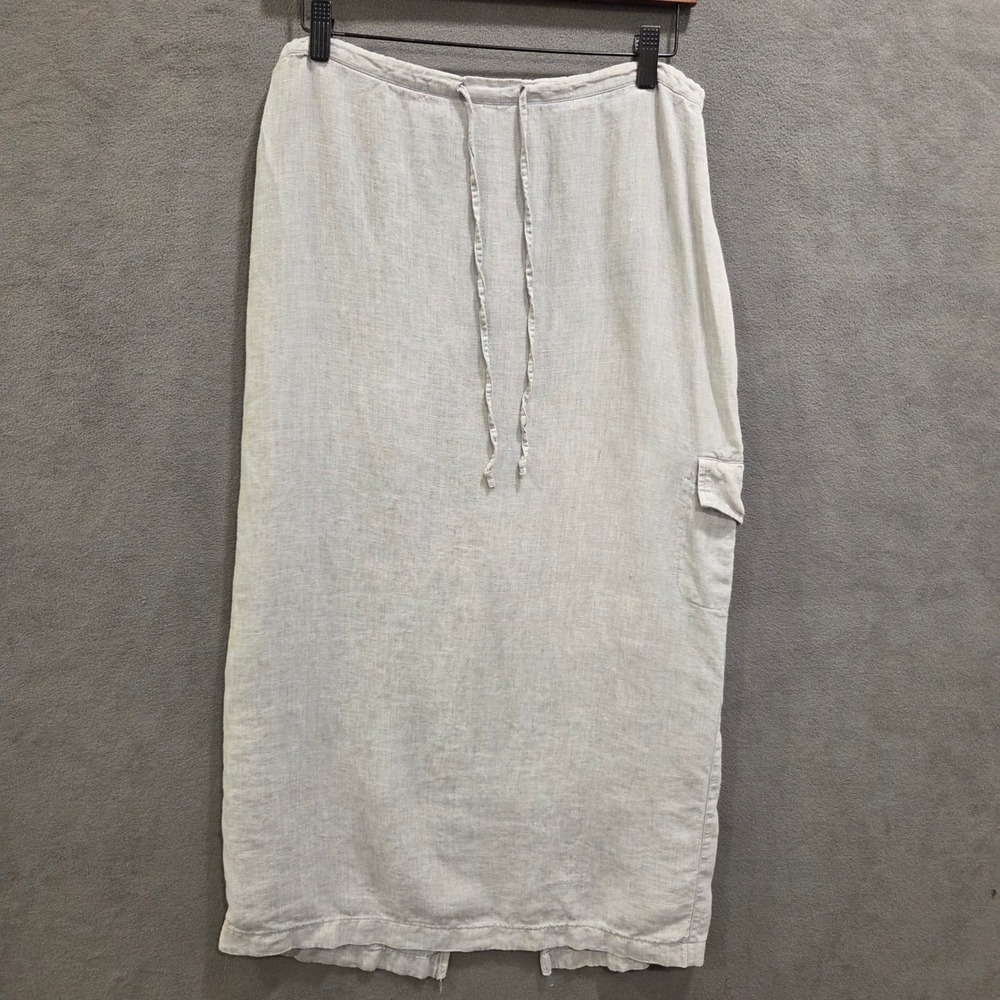 Express Linen Maxi Skirt Women's Size 11/12 Cargo Utility Slit Back Coastal